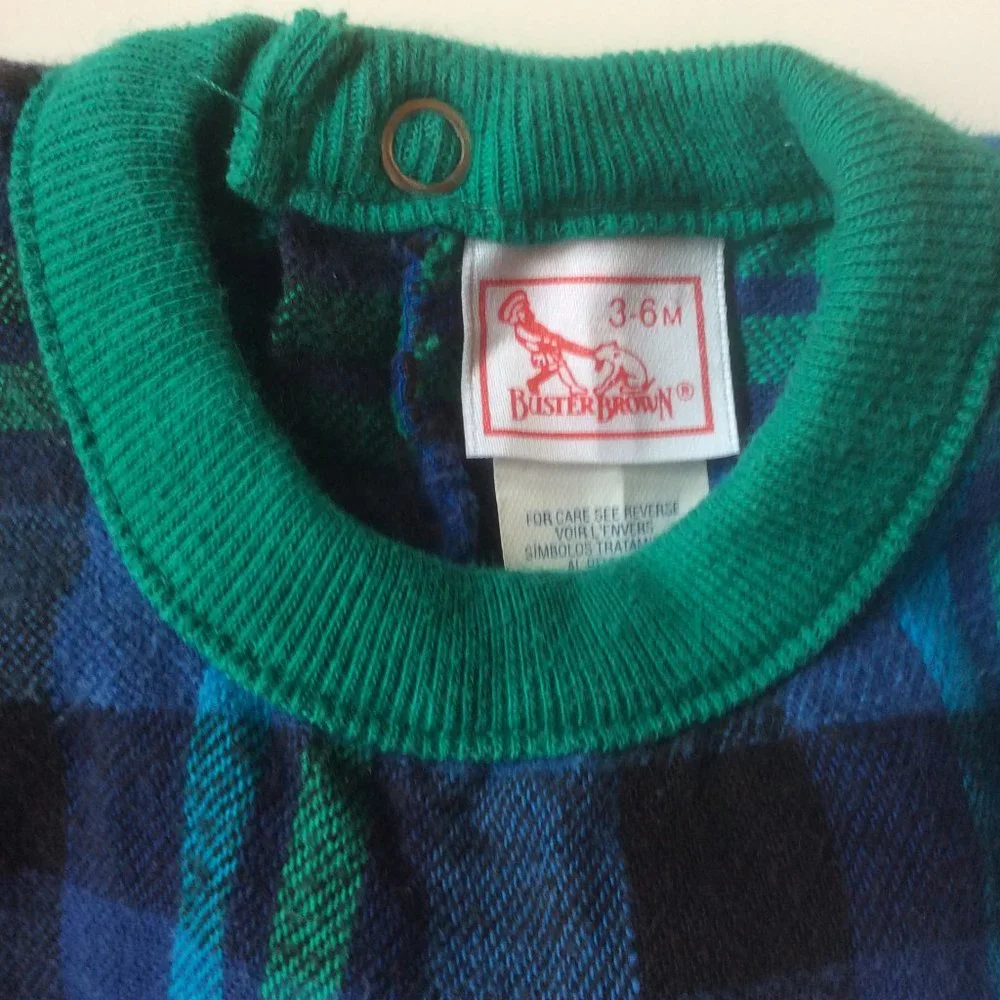 Buster Brown Vintage Plaid Flannel Jogger 1-Piece Moose Size 3-6 Months - Picture 4 of 6